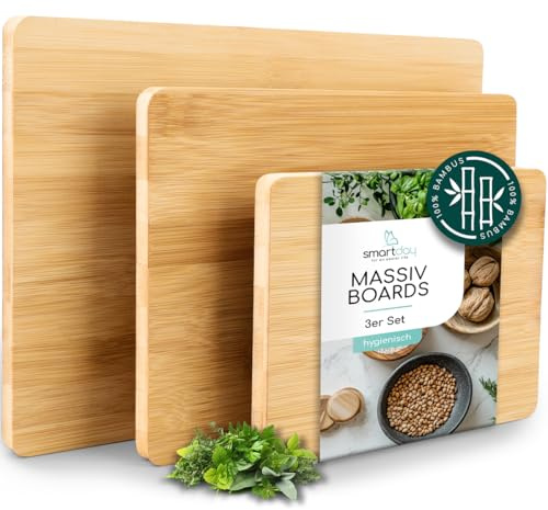 smartday Schneidebrett Holz aus 100% Bambus I 3er Set - Extra Massiv & Robust I Küchenbrett Schneidbrett, Servierbretter, Holzschneidebrett Holzbrett Set für Küche