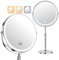 Specchio Ingranditore 10X/1X, Specchio Trucco ricaricabile 3 Luci di Colore, LED Dimmerabile e Regolabile in Altezza Rotazione a 360 Stile Retrò, Specchio Cosmetico Bifacciale e Supporto Cromato