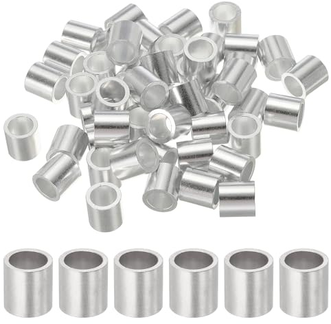 sourcing map 3/8(10mm) Aluminum Crimping Loop Sleeve, Wire Rope Stop Sleeve Round Crimp Ferrules for Wire Rope and Cable Ferrule, Silver 50Pcs