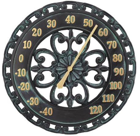 Termómetro de jardín, resistente a la intemperie, vintage, con números grandes, no requiere batería, termómetro de patio para colgar