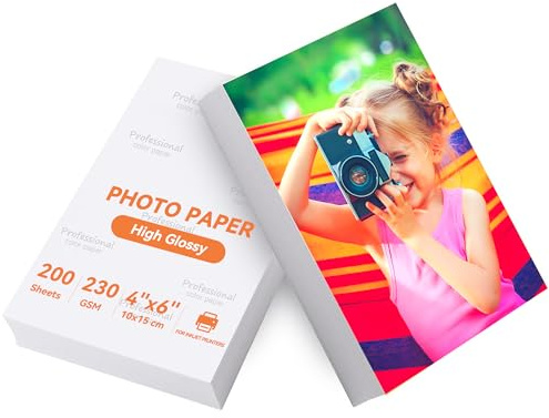 Qiareoiu 200 Sheets Photo Paper 6x4 inch, 230gsm Photo Paper, A6 Photo Printer Paper Glossy for Canon Hp Epson Inkjet Printer