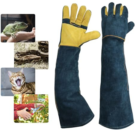 FIPASEN Anti-Mordidas Guantes de Trabajo, 60CM/ 23,6 Pulgadas Duraderos Guantes ara Manejo de Animales para Arreglarse, Manipular Perros/Gatos/Aves/Serpientes/Lagartos/Reptiles (Palma Reforzada)