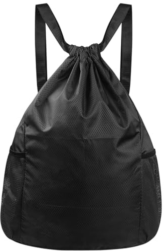 HexinYigjly Wasserdichter Turnbeutel & Rucksack mit Kordelzug, Sport- & Schwimmtasche, Gymsack für Herren & Damen, ideal für Schule, Reisen, Fitness & Schwimmen,-Kleines Schwarz