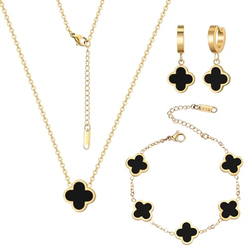 Otdwsd 18K Gold Plated Lucky Clover Jewelry Set, Birthday Gifts for Women