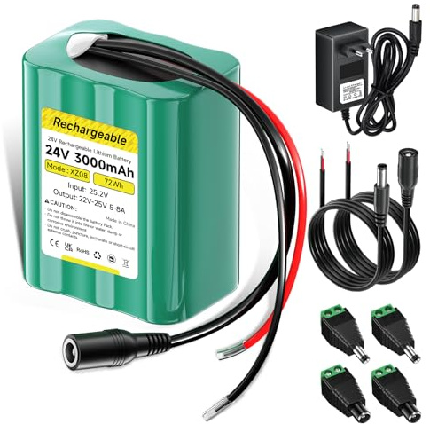 Mspalocell Batería 24V batería Litio 3000mAh, Potencia Salida máxima 120 W, con Cargador, Adaptador Enchufe y línea conexión, para Tira LED 24V, Panel Solar, lámpara Lectura Bricolaje, Barco Juguete