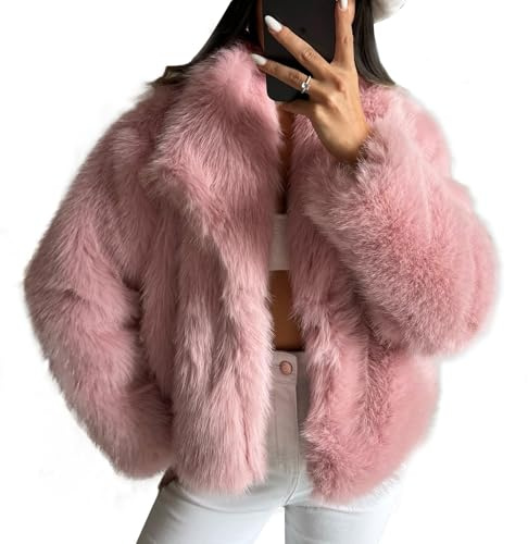 Manteau en fausse fourrure pour femme veste en fausse fourrure moelleuse à manches longues revers vestes d'hiver en fourrure shaggy parka manteau court