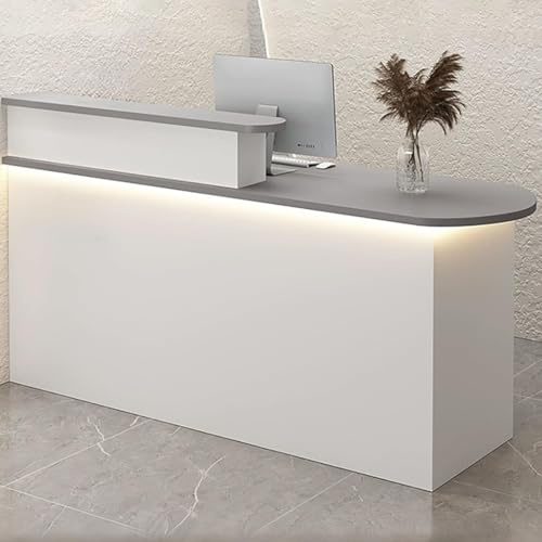 Scrivania per ricevimenti con illuminazione a LED, bancone anteriore moderno con cassetto e armadio, elegante bancone per ricevimenti per ufficio e uso aziendale