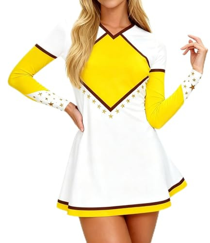 Cheerleading Outfit Damen Karneval Kostüm Cheer Leader Ärmellos Top Rock mit Pompons Fasching Party Uniform Tanzkleid Verkleidung Cheerleader Metallic Neckholder Crop Minirock