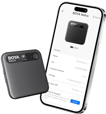 BOYA Notra AI röstinspelare allt-i-ett AI anteckningstakare för möten och samtal, smart transkription och sammanfattning, appkontroll, 64 GB + säkert moln, 140+ språk, ultratunn magnetisk design, 24
