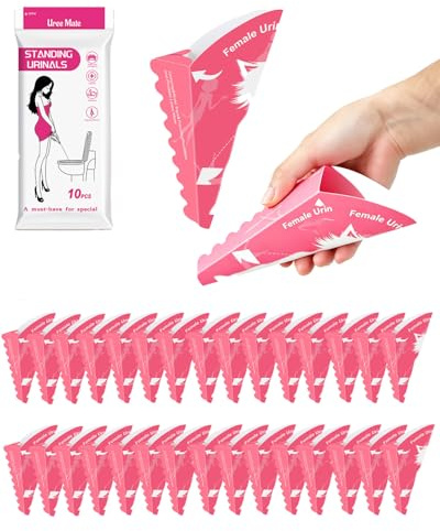 JIRVEX 30 Pièces Cones Pipi Debout Femme Jetables, Urinoir Femme Portable à Usage Unique, Entonnoir Pipi Femme en Papier Imperméable pour Voyage, Camping, Festivals et Randonnées