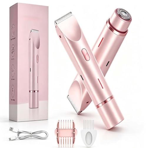 2-in-1 Dual Head Razor for Women, USB-C Bikini & Facial Hair Trimmer, Multipurpose Grooming Tool for Lip, Underarm, Pubic and Body Hair, with Travel Lock