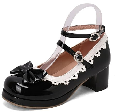 Donna Scarpe Tradizionali Scarpe Donna con Tacco Colore Blocco Fiocco Cinturino Quadrato Stivaletti Oxford Cerimonia