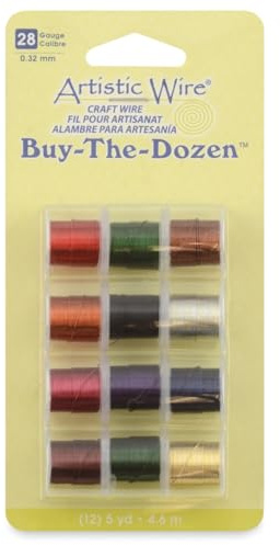 Artistic Wire, 28 Gauge / .32 mm Tarnish Resistant Colored Copper Craft Wire, Buy-The-Dozen, Assorted Colors, 5 yd / 4.5 m Each, 12 spools