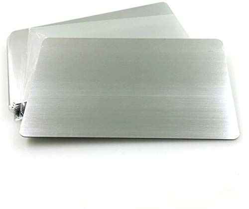 Ebamaz Tarjetas de visita metálicas de acero inoxidable 304 de 0,5 mm de grosor, 86 x 54 mm, paquete de 10 unidades (acabado cepillado plateado, blanco)