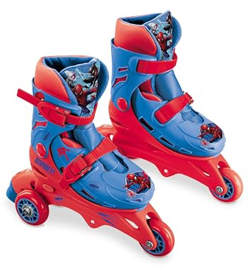 Mondo Toys - Marvel Spiderman - 3 In Line Skates - pattini doppia funzione regolabili - Ruote PVC - roller bambino / bambina - Size S / mis. 29/32 - 28631