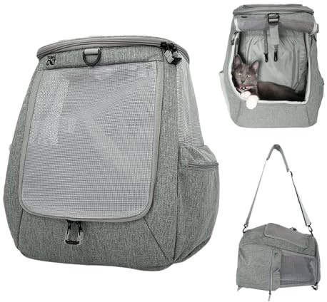Travel Cat Navigator Carrier Bag - Premium Cat Backpacks for Carrying Cats, Travel, Hiking, Outdoor Use - Grey Mesh Backpacks for Small, Medium, Large Cats up to 25 LBS with Side Pockets, Zipper Clips