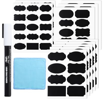 Mr. Pen Étiquettes tableau noir, 100 pièces, formes assorties, avec 1 marqueur à craie blanche et une petite serviette, étiquettes, étiquettes autocollantes, étiquettes pour bacs de rangement,