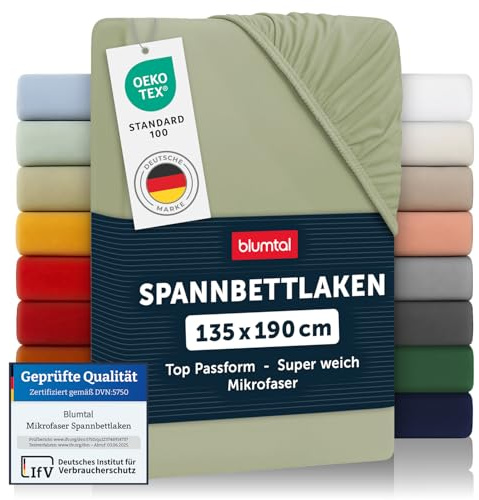 Blumtal Set de 2 Sábana Bajera Ajustable de 90gr y 135x190x30cm, Sábana Bajera de Microfibra Premium con Certificado Oeko-Tex, Light Olive Green - Verde