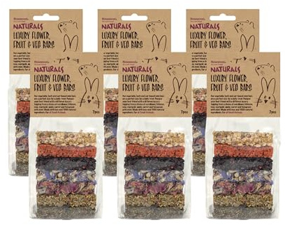 Rosewood Naturals Luxury Flower, Fruit & Veg Bars, Small Animal Treats for Rabbits, Guinea Pigs, Chinchillas, Degus, Hamsters, Gerbils, Mice and Rats, 7pc/80g - (6 Pack)