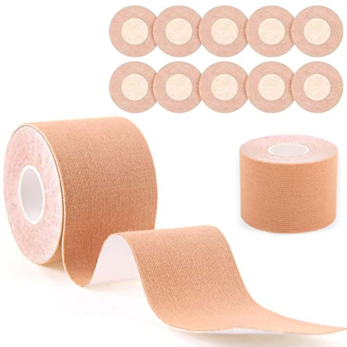 DONGSZQ Nastro per Seno,Reggiseno Adesivo con 5 Paia Copri Capezzoli, Reggiseno Nastro Adesivo,Adesivo Reggiseno,Nastro Adesivo Seno,per Torace Riunito Prevenire Il Rilassamento Toracico