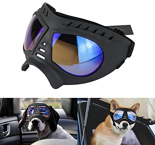 PETLESO Hundebrille Sonnenbrille für Große Hunde Anti-UV Sonnenbrille Winddicht Schneedichte Weiche Brillenfassung für Hunde mit Augen Schützen Blau