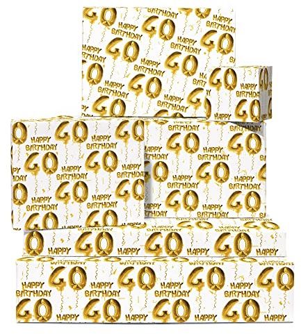 Carta da regalo di compleanno per uomo - 6 fogli di carta da regalo - per il 40° compleanno - Età 40 anni quaranta - Regali divertenti per donna - Palloncino di compleanno - Di Central 23