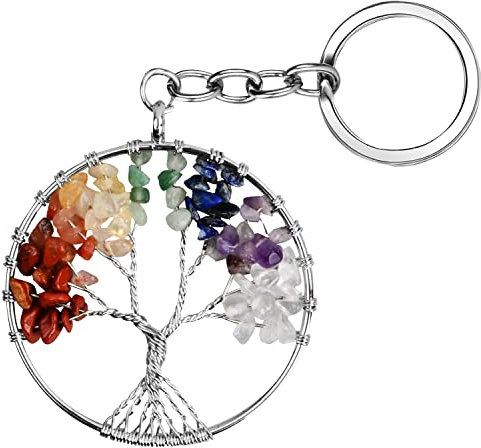 Xzeemo Schlüsselanhänger Baum des Lebens, Anhänger Schlüsselanhänger, Edelsteine Schlüsselbund Anhänger Chakra Heilsteine Edelstein Keychain Glücksbringer Taschenanhänger Leibe Anhänger (C)