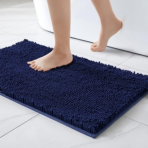 MIULEE 40x60cm Chenille Badematte rutschfest Badvorleger Badteppich rutschfest Waschbar Absorbierende Duschvorleger für Badezimmer Dunkelblau