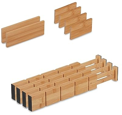 Relaxdays Divisori da Cassetto, Set da 10 Separatori da Cucina, Organizer Lunghezza Regolabile 34-44 cm, Marrone