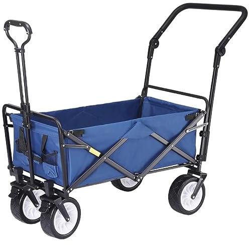 VONGAZ Faltbollerwagen Bollerwagen Handwagen Klappbarer Gartenwagen Mit 4 Rädern, Robuster Einkaufswagen Für Outdoor-Camping-Pull-Truck Faltwagen Strandwagen Transportwagen (Color : Blu)