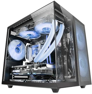 Mars Gaming MC-NOVAM Schwarz, Custom MicroATX Compact Gehäuse, Dual Window Durchgehend Gehärtetes Glas, Modularer Rahmen Kammern, Frontgrill, Unterstützung Flüssigkeitskühlung, USB-C Anschluss