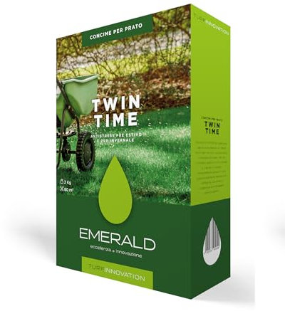 Emerald TWIN TIME TurfInnovation, Concime Fertilizzante Granulare Pre Estivo e Pre Invernale,forte resistenza agli Stress Termici, 2kg (80mq) (1)