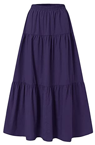 Falda de mujer Primavera Verano Casual Cintura Alta Algodón Lino Color Sólido Falda de Mujer Plisada Swing Suelta Falda Larga Elástica Elegante Falda Casual Falda Cómoda
