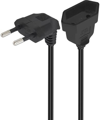 GELRHONR Cavo di prolunga da 90 gradi, 2,5 A/250 V, 0,75 mm², ad angolo retto, per spina europea di tipo C su presa europea di tipo C, per TV PC, monitor, proiettore elettrodomestici, nero (0,3 m)