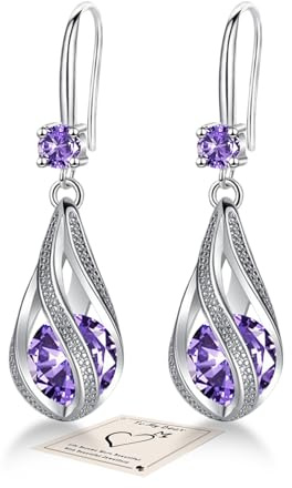 Purple Silver Drop Earrings for Women, Sterling Silver Earrings Silver Earring, Hypoallergenic Purple Earring February Birthstone Gifts February Birthday Gifts