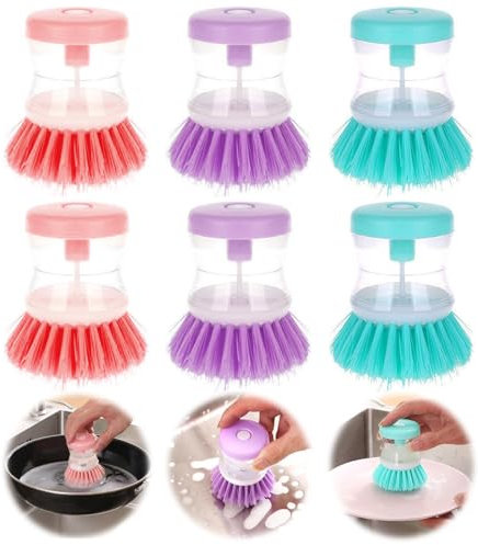 6 Pcs Spülbürste,WideSmart Reinigungsbürste Spülbürste Mit Spülmittelspender Multifunktionale Reinigungsbürste Zum Drücken Spülmittelspender Küchenbürste Pilzbürste Cleaning Brush Spülbürsten