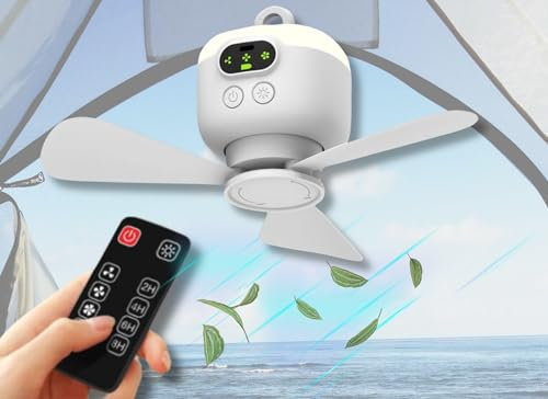 Camping Fan, Portable Tent Fan, 8000mAh Battery Operated, Rechargeable Fan with Remote Control, Detachable Fan Blades, Hanging Hook, Timer, 3 Speeds Fan, for Travel Outdoor Dorm