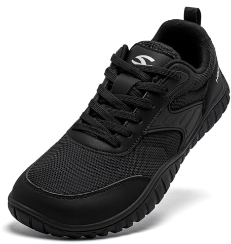 HOBIBEAR Womens Trail Running Barefoot Shoes Mens Wide Toe Box Minimalist Sneakers Zero Drop Comfortable Walking All Black