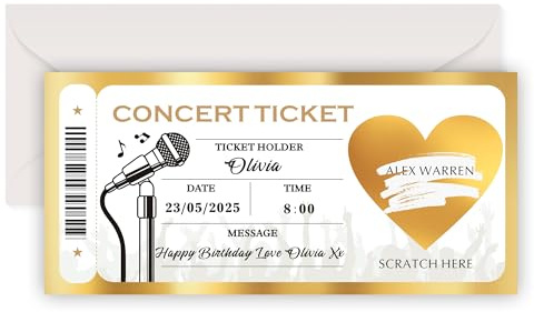 Personalised Surprise Concert Ticket, Scratch Card Reveal Scratch-Off Card for Events, Festival, Gig, Custom Concert Ticket Gifts for Women, Men, Birthday, Anniversary, Christmas (Design 2)