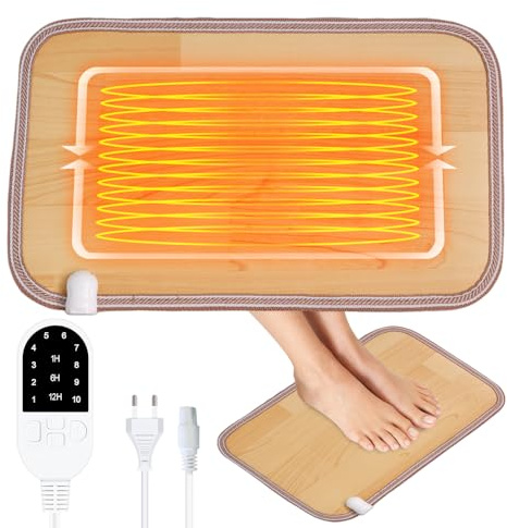 Tapis Chauffant pour Pieds, Afenau 30x50cm Chauffe Pied Electrique avec 10 Niveaux de Chaleur, 3 Minuteries, Tapis Sol Chauffant, Tapis Chauffant éLectrique pour Bureau, Salon (Aspect bois)
