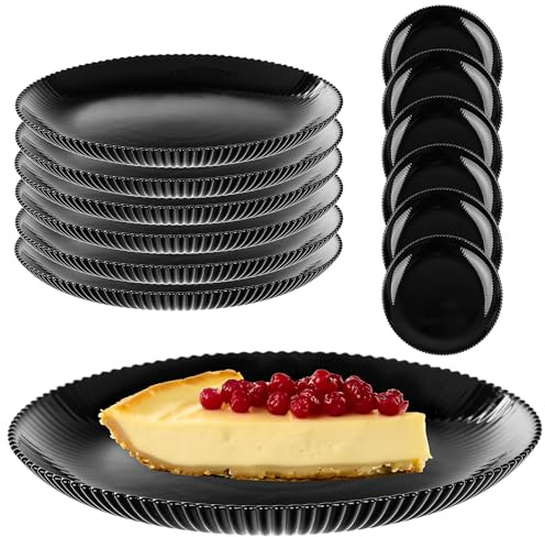 KADAX Piatti da dessert 19 cm in set da 6 piatti da colazione in vetro opalino, piatti piccoli per torte, dessert e colazione, lavabili in lavastoviglie (nero)