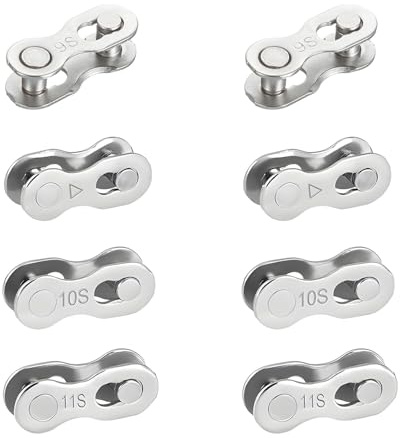 Lot de 8 paires de maillons de chaîne de vélo - Chaîne de vélo - Réparation rapide de vélo - Maillon manquant - 6/7/8/9/10/11 vitesses - Pour VTT et vélos de route (argenté)