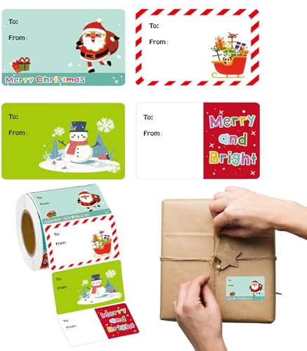Uppgradera 500 stycken per rulle juletiketter självhäftande presentetiketter för julklappar jul namnetiketter klistermärken för omslagspapper festival födelsedag semester dekor (D)