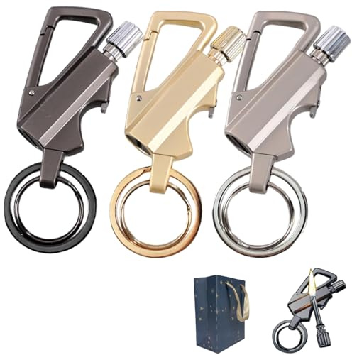 Permanent Match Infinity Lighter, Camping Multitool Keychain Set, Waterproof Matches & Reusable Lighter with Bottle Opener for Outdoor Use (Black+Gold+Sliver)