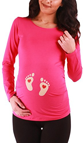 Pies de bebé con Corazones - Camiseta premamá Sudadera con Estampado Durante el Embarazo, Manga Larga (Coral, Large)