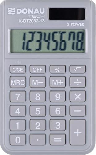 Donau TECH Taschenrechner / 8-Stellig Wurzelfunktion/ 9,7 x 6 x 1 cm/Grau/Rechner mit 8-stelliger Anzeige/Dual-Power Solar - Batteriebetrieb/Kompaktes Design