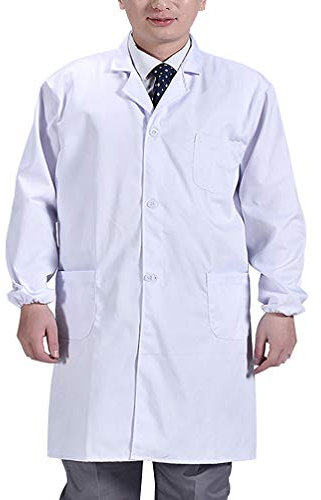Professioneller Laborkittel für Damen und Herren, langärmelig, Schutzanzug für Labor, Krankenhaus, Arzt (S) weiß weiß Large