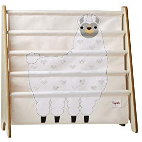 3 Sprouts, Bibliothèque Frontale Montessori pour Enfants, Idéale pour Organiser et Contenir des Livres, Bibliothèque Etagère Décorée de Lama Blanc, 61x63x25,4 cm