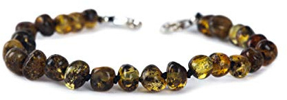 Baby J's - Bracelet de couleur vert foncé - Bracelet en ambre réglable de qualité supérieure-100% véritable ambre de la Baltique - Avec fermoir réglable - 12-17 cm-Noué pour éviter les dispersions