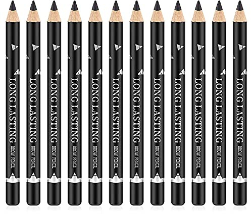 Go Ho 12 PCS Black Eyebrow Eyeliner Pencil Set, Waterproof Eyebrow Pencil,Long-lasting Sweat-proof Eyeliner Makeup Brow Tint Pen(Black)